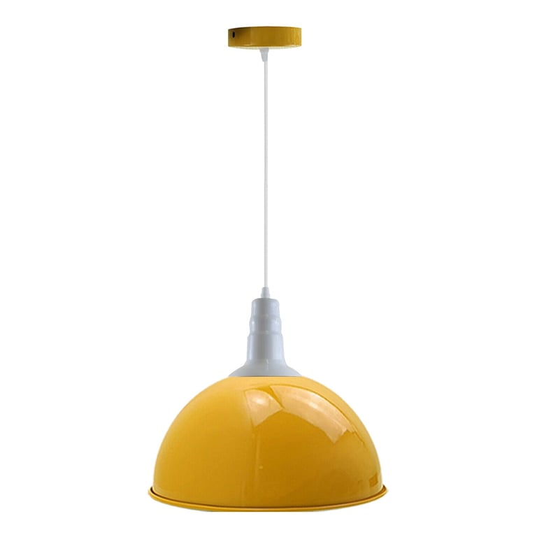 Industrial Retro Yellow Metal Pendant Light Hanging Ceiling Lamp Shade 5709 - Vintage Dimmable Dome Shaped Home Decor Light