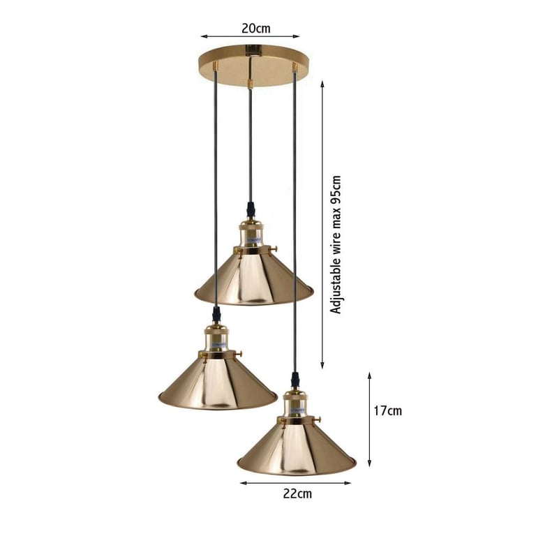 Vintage Industrial 3-Head Metal Ceiling Lamp - French Gold Minimalist Loft Style