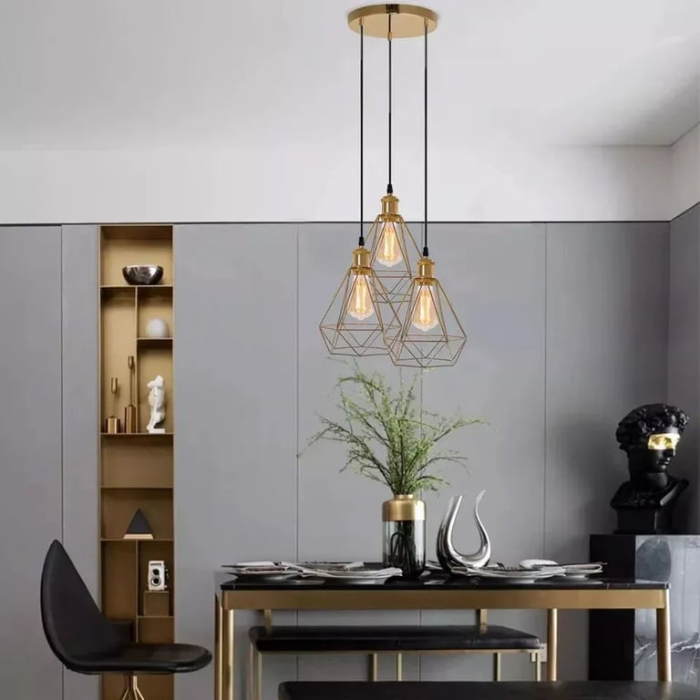 Industrial LED Ceiling Pendant Light Metal Cage E27 Retro Hanging Lamp