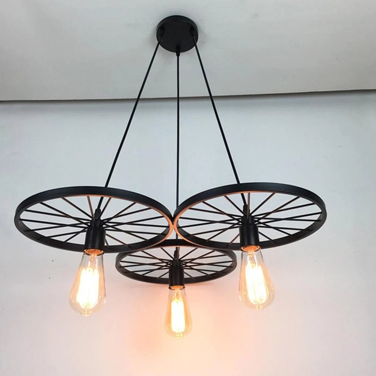 Industrial Wagon Wheel Chandelier - Vintage Rustic Hanging Light Fixture