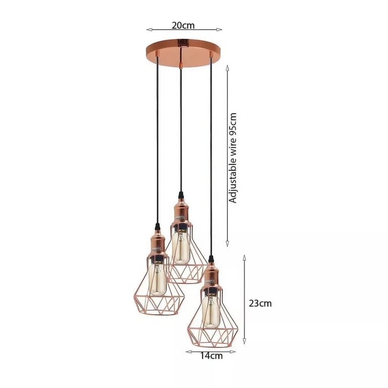 Vintage Retro 3-Way Diamond Cage Pendant Ceiling Light - Warm Ambiance Home Decor Lighting