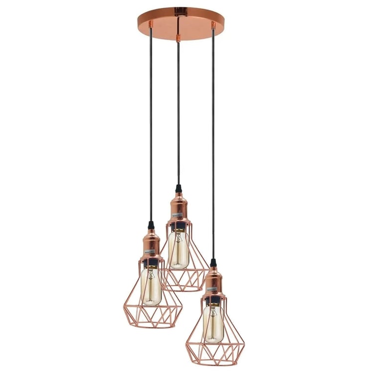 Vintage Retro 3-Way Diamond Cage Pendant Ceiling Light - Warm Ambiance Home Decor Lighting
