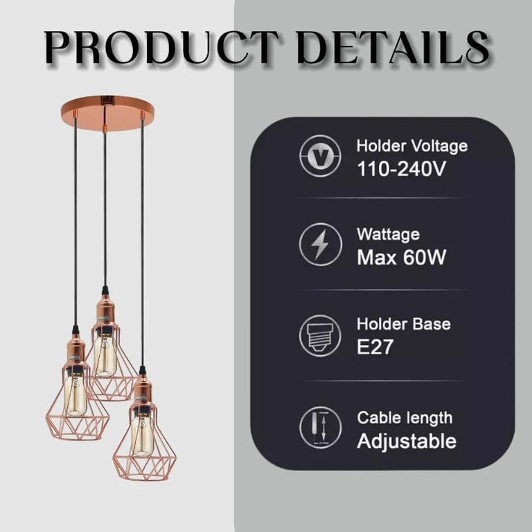 Vintage Retro 3-Way Diamond Cage Pendant Ceiling Light - Warm Ambiance Home Decor Lighting