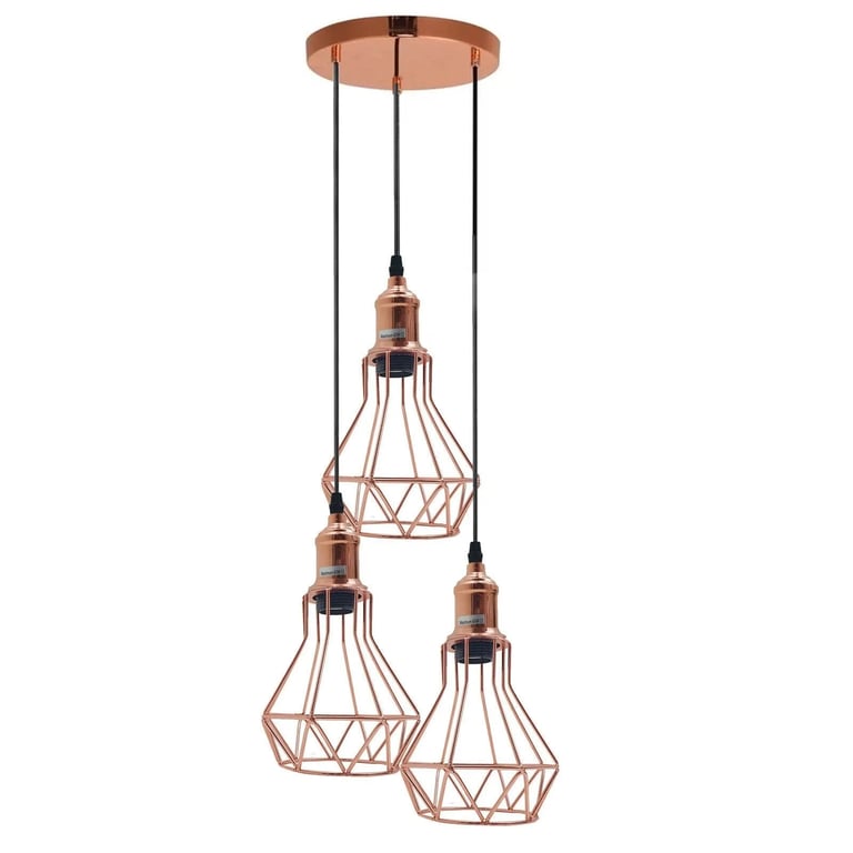 Vintage Retro 3-Way Diamond Cage Pendant Ceiling Light - Warm Ambiance Home Decor Lighting