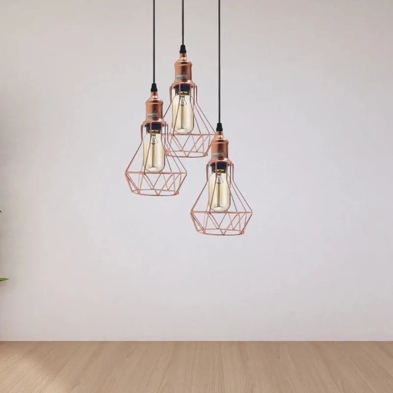 Vintage Retro 3-Way Diamond Cage Pendant Ceiling Light - Warm Ambiance Home Decor Lighting