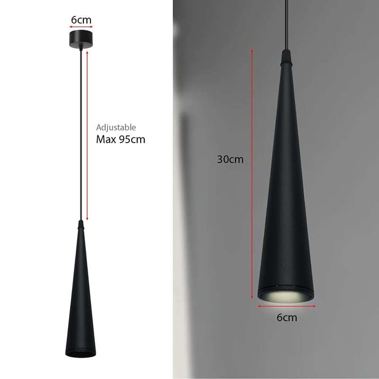 Aluminium Conical Pendant Light - Modern Adjustable Ceiling Fixture with Dimmable Shade