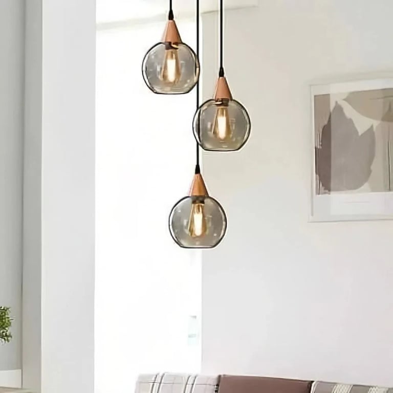 Vintage Smoked Glass 3-Light Adjustable Pendant Chandelier
