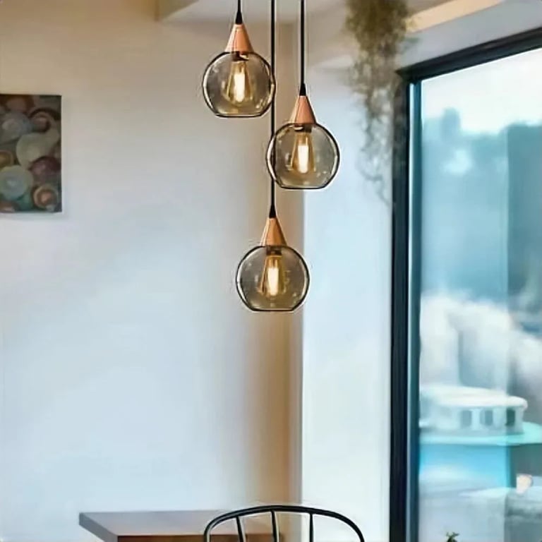 Vintage Smoked Glass 3-Light Adjustable Pendant Chandelier