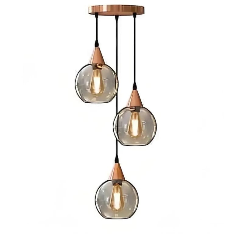 Vintage Smoked Glass Shade 3-Light Pendant Chandelier with Adjustable Cord