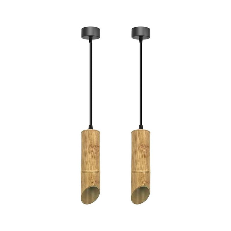 Wooden Bamboo GU10 Socket Pendant Light - Modern Adjustable Length Dimmable Tube Fixture