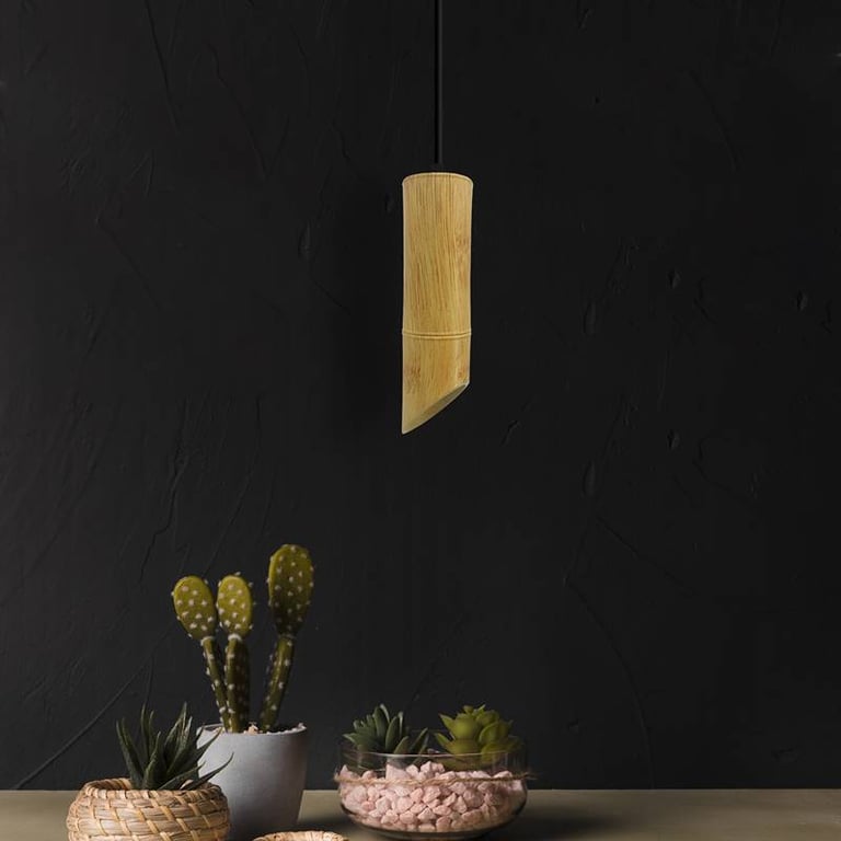 Wooden Bamboo GU10 Socket Pendant Light - Modern Adjustable Length Dimmable Tube Fixture