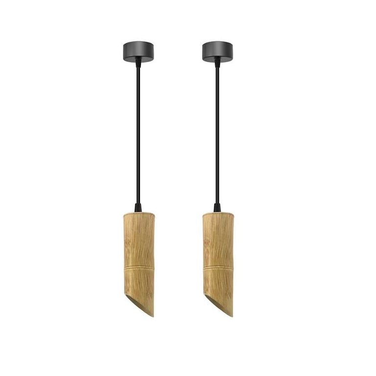 Wooden Bamboo GU10 Socket Pendant Light - Modern Adjustable Length Dimmable Tube Fixture