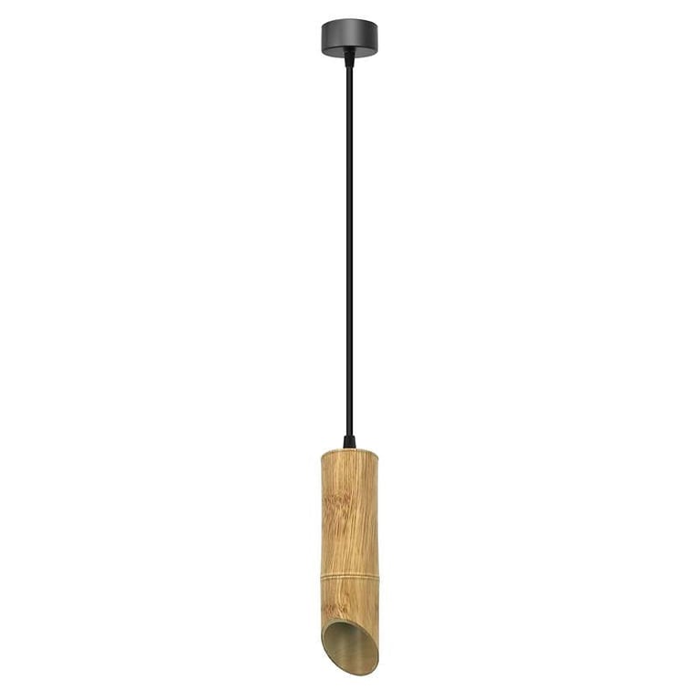 Wooden Bamboo GU10 Socket Pendant Light - Modern Adjustable Length Dimmable Tube Fixture