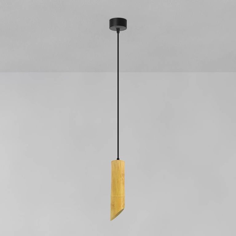 Wooden Bamboo GU10 Socket Pendant Light - Modern Adjustable Length Dimmable Tube Fixture