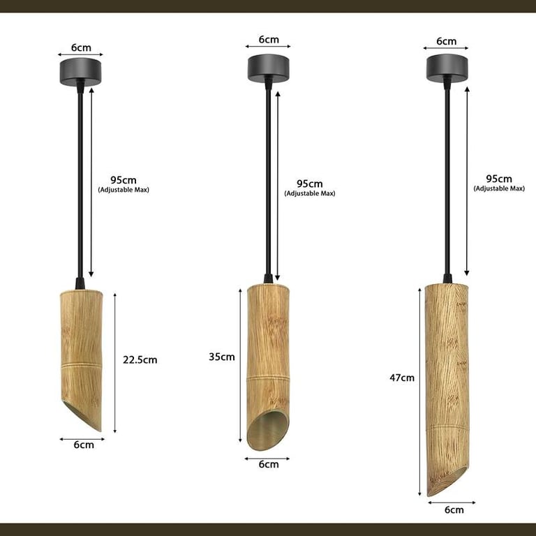 Wooden Bamboo GU10 Socket Pendant Light - Modern Adjustable Length Dimmable Tube Fixture