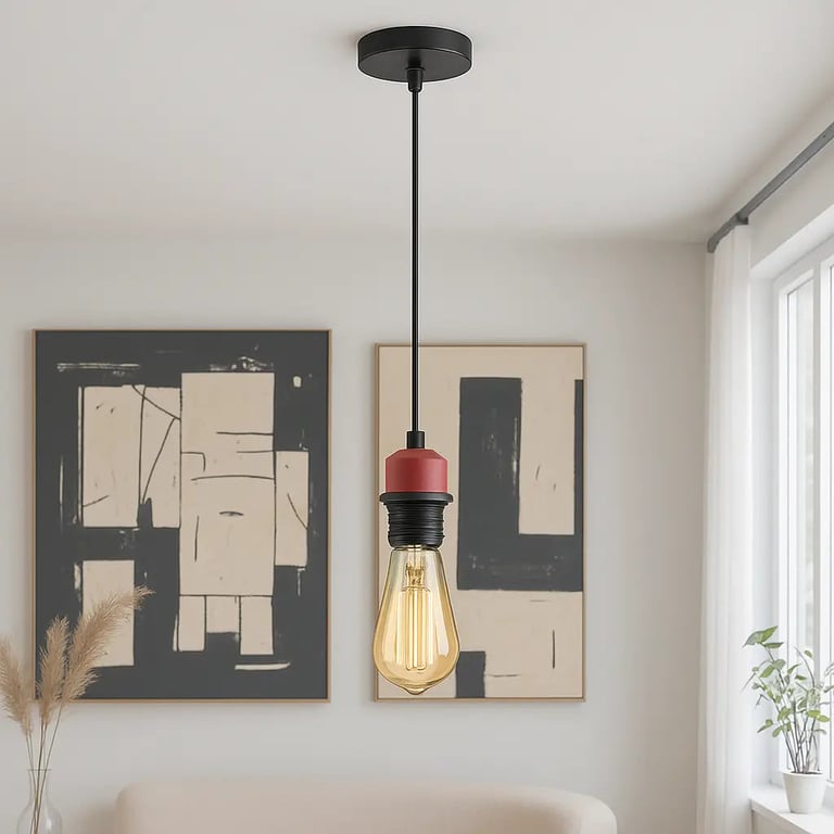 Modern Vintage E27 Pendant Light Holder - Adjustable Hanging Cable & Universal E27 Bulb Compatibility