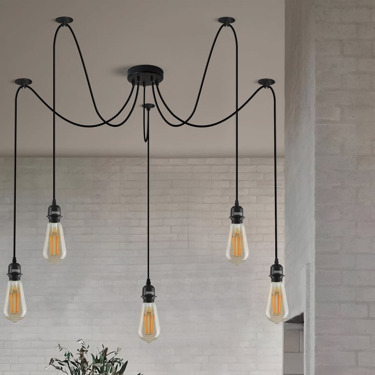 Black Pendant Light Spider with Multi-Layer Anti-Corrosion Paint and Adjustable Hanging Wires