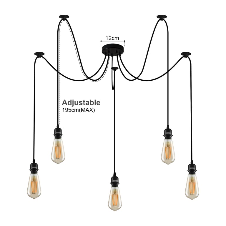 Black Pendant Light Spider with Multi-Layer Anti-Corrosion Paint and Adjustable Hanging Wires