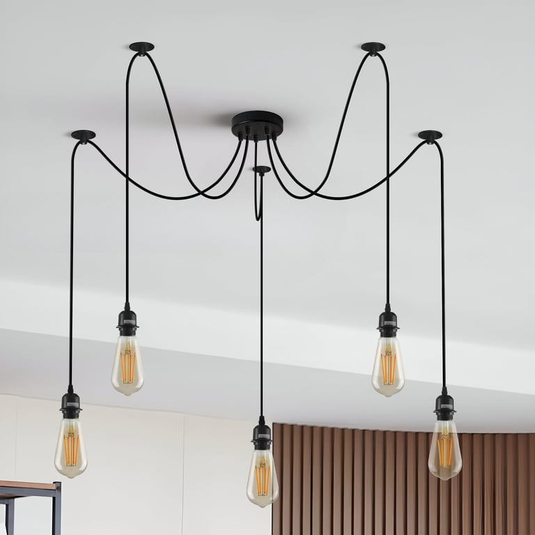 Black Pendant Light Spider with Multi-Layer Anti-Corrosion Paint and Adjustable Hanging Wires