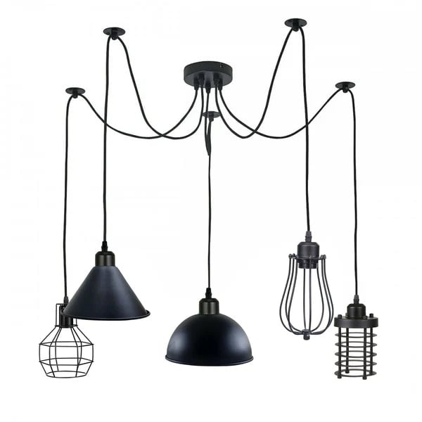 Vintage 5-Way Ceiling Spider Hanging Lights - Industrial Style Multi-Head Pendant Light with Adjustable E27 Lamp Base