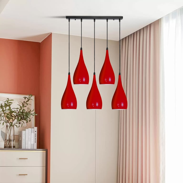 Vintage Industrial 5-Way Teardrop Pendant Light with Adjustable Cord