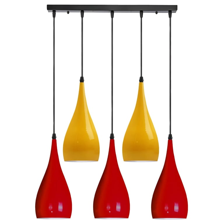 Industrial 5-Way Pendant Light - Minimalist High Gloss Finish Adjustable Height Hanging Lamp