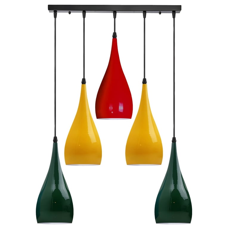 Industrial 5-Way Pendant Light - Minimalist Adjustable Height Teardrop Ceiling Lamp