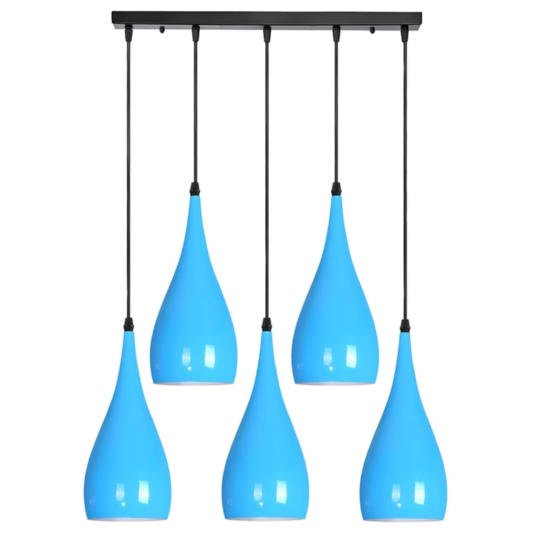 5 Way Industrial Pendant Light - Adjustable Hanging Lamp with High Gloss Finish