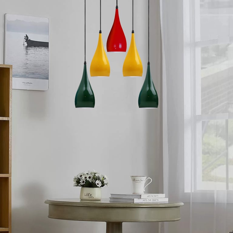 5 Way Industrial Pendant Light - Minimalist High Gloss Finish Hanging Lamp