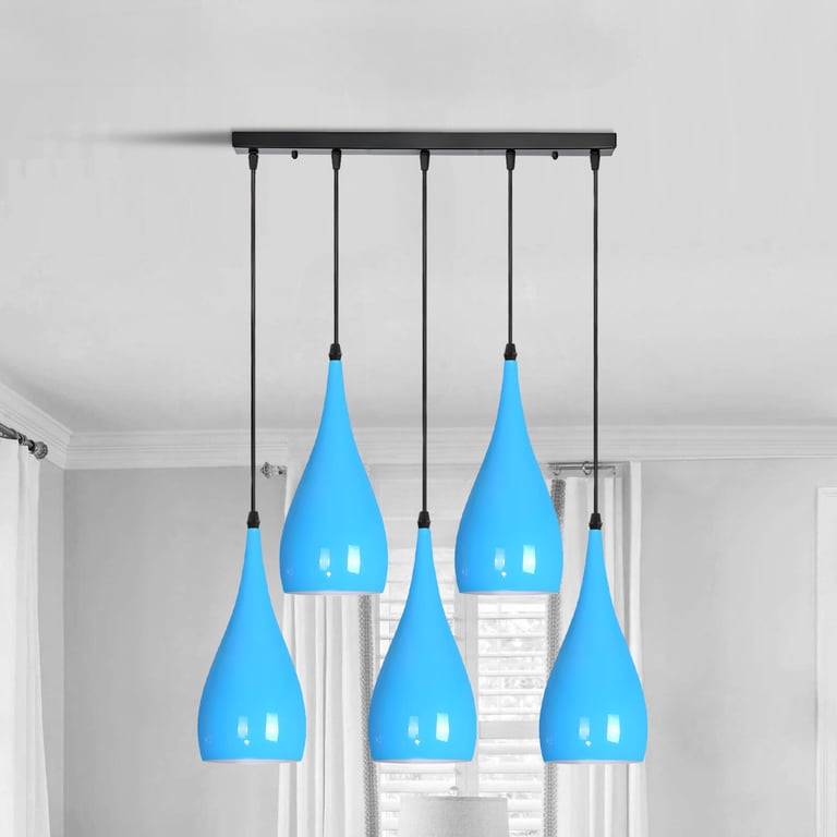 5 Way Industrial Pendant Light - Minimalist High Gloss Finish Hanging Lamp