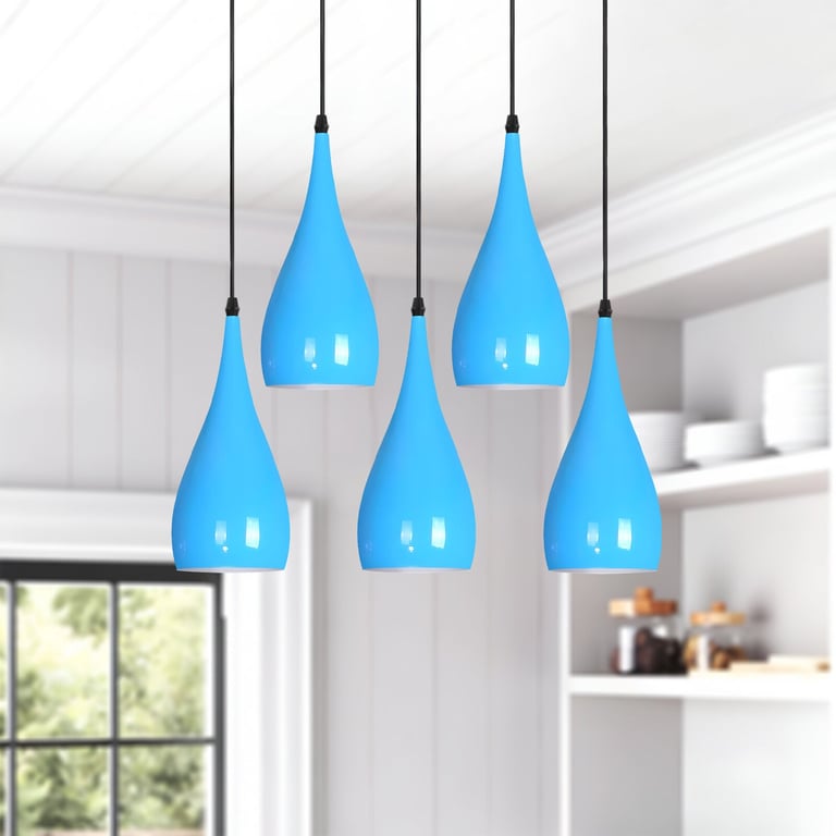 5 Way Industrial Pendant Light - Minimalist High Gloss Finish Hanging Lamp