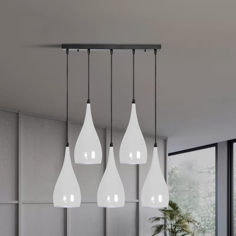 5 Way Industrial Pendant Light - Minimalist High Gloss Finish Hanging Lamp