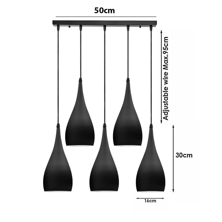 5 Way Industrial Pendant Light - Minimalist High Gloss Finish Hanging Lamp
