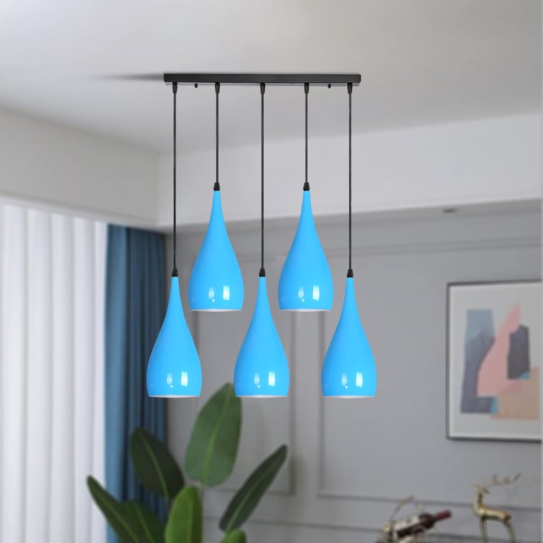 5 Way Industrial Pendant Light - Minimalist High Gloss Finish Hanging Lamp