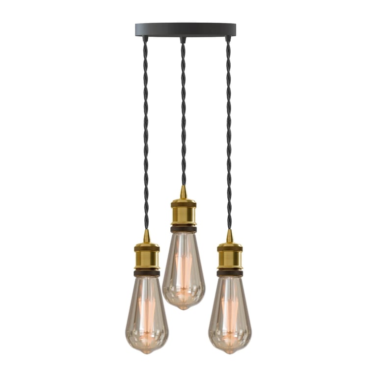 Industrial 3-Light Pendant with Brass Holder E27 Compatible Lighting Fixture