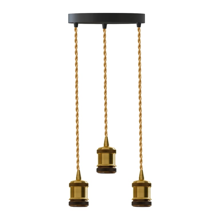 Industrial 3-Light Pendant Light with E27 Holder and Adjustable Gold Wire