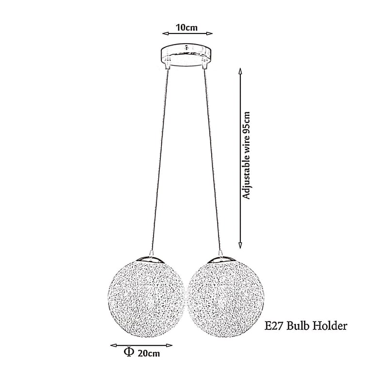 Blue Rattan Pendant Light 2-Head E27 Hanging Lamp