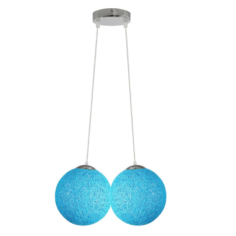 Blue Rattan 2-Head E27 Pendant Light - Stylish Home Dining Room Lighting Solution