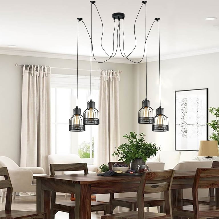 Industrial Spider Pendant Light - Metal Edison Style Fixture with Rustic Design