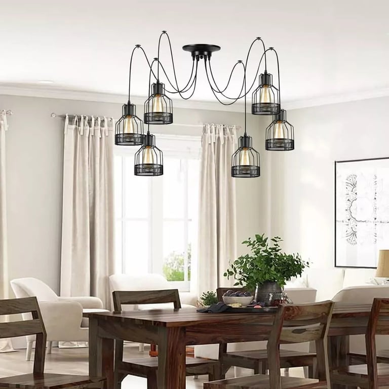 Industrial Spider Pendant Light - Edison Style Bulb Metal Ceiling Fixture