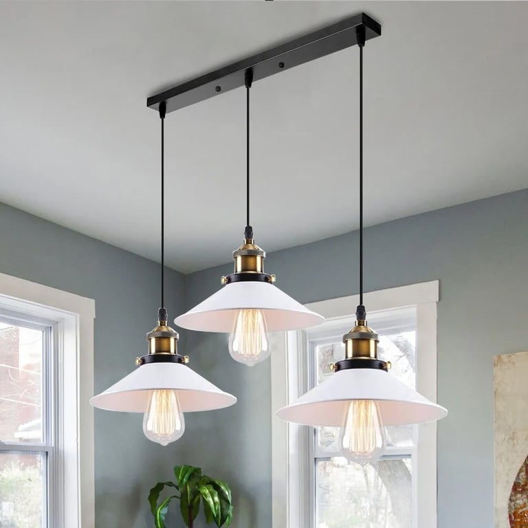 Adjustable 3-Way E27 Metal Ceiling Pendant Light - White & Black Finish
