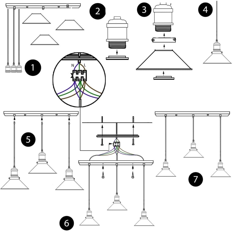 Adjustable 3-Way E27 Metal Ceiling Pendant Light - White & Black Finish