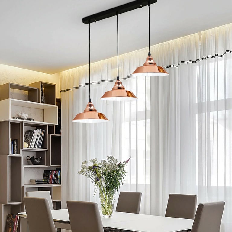 Rose Gold Three Outlet Modern Pendant Lights for Kitchen Island and Bar Area Lighting