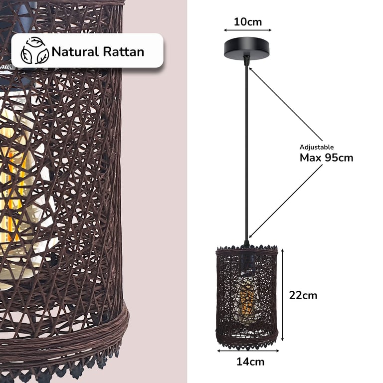 Rattan Pendant Shade - Warm & Romantic Home Decoration Lighting E27 Lamp Base