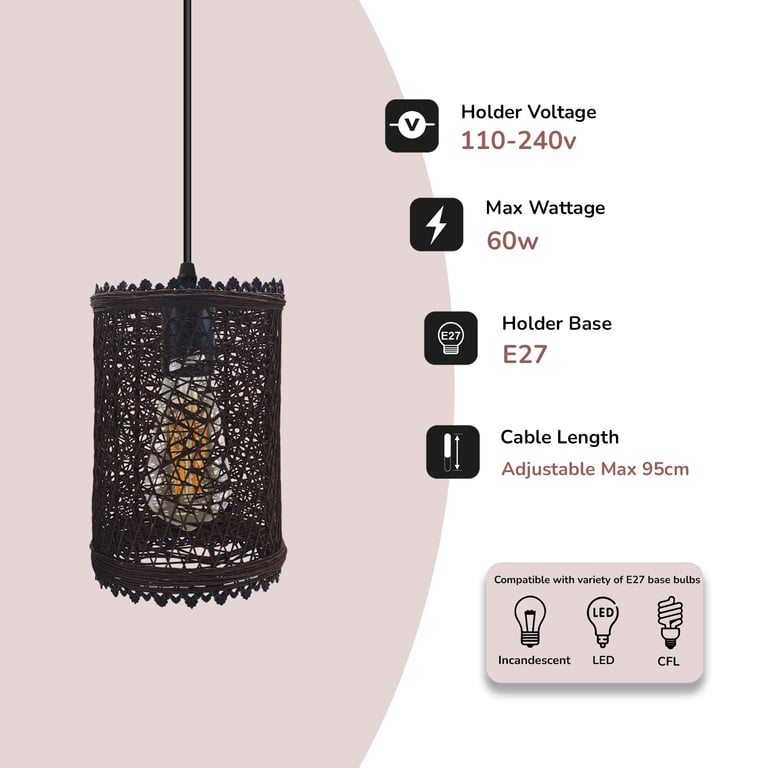 Rattan Pendant Shade - Warm & Romantic Home Decoration Lighting E27 Lamp Base