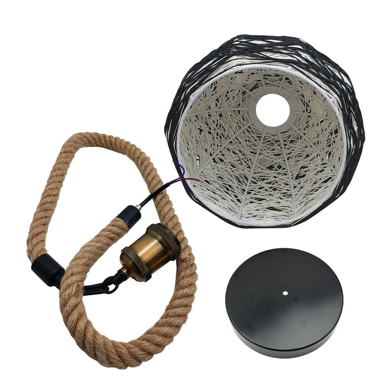 Vintage Rope Rattan Woven Pendant Lamp - Industrial Style E27 Base Light with Hemp Rope