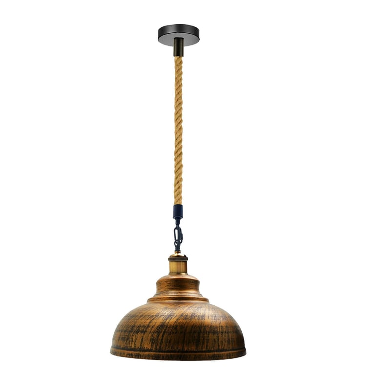Brushed Copper Pendant Shade - Modern Hemp Hanging Retro Light Fixture for Kitchen & Bar