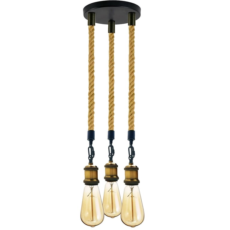 Hemp Rope 3 Head Pendant Ceiling Light - Vintage Industrial Style Lighting Decoration
