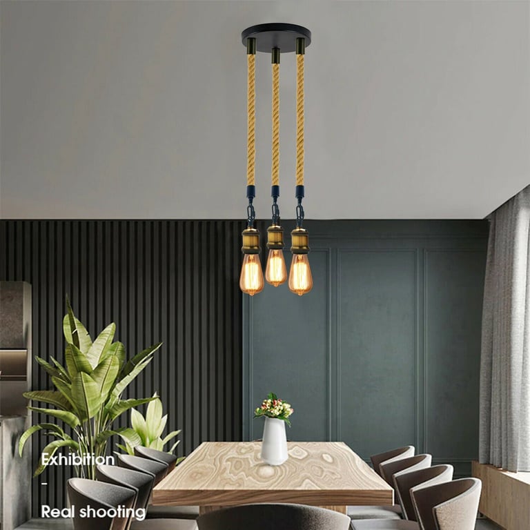 Hemp Rope 3 Head Pendant Ceiling Light - Vintage Industrial Style Lighting Decoration