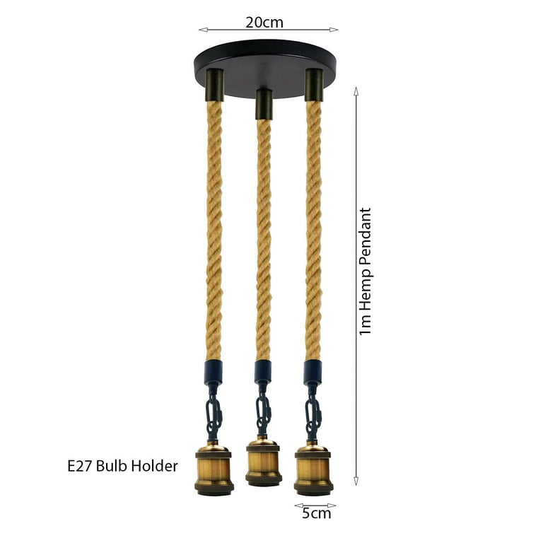 Hemp Rope 3 Head Pendant Ceiling Light - Vintage Industrial Style Lighting Decoration